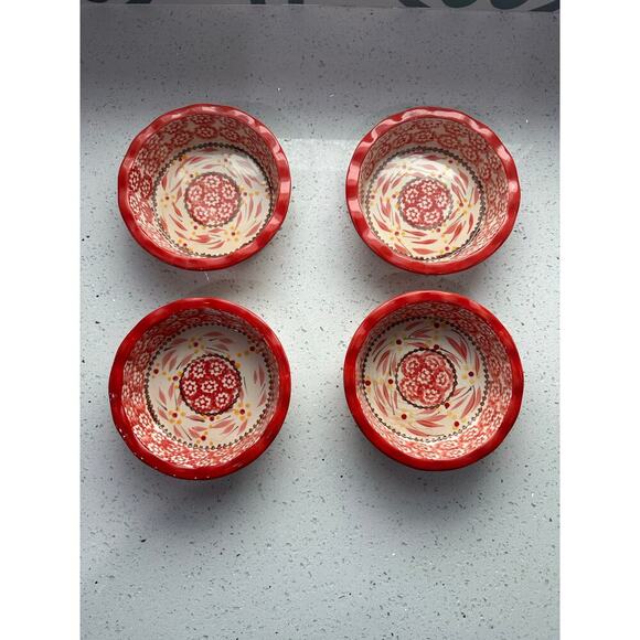 Temp-tations Old World Cranberry 5" Bakers Quiche Pie Plate Bowl Set of 4 - Picture 3 of 4